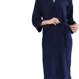 lacylook Navy Blue Medium Bath Robe-picture-11