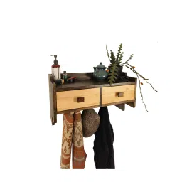 symplify Golden Oak Wooden Wall Shelf With Drawers & Key Holders-picture-12