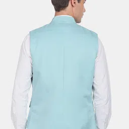 AD By Arvind Men Blue Solid Woven Nehru Jacket image 2