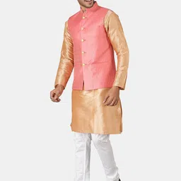 Wintage Men Pink Striped Nehru Jacket image 2