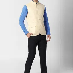 Peter England Elite Men Cream Printed Nehru Jackets image 4