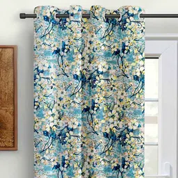 cortina Blue Polyester Floral 9ft Semisheer Eyelet 2 Pc Long Door Curtains image 2