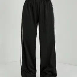 dockstreet Women Striped Black, White Track Pants image 5