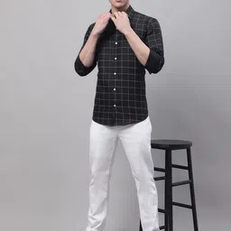 JAINISH Men Classic Windowpane Checks Casual Pure Cotton Shirt image 5