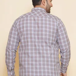 John Pride Plus Size Tartan Checked Spread Collar Cotton Casual Shirt image 3
