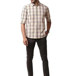 Basics Spread Collar Slim Fit Tartan Checks Opaque Checked Casual Shirt image 5