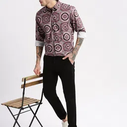 SHOWOFF Standard Spread Collar Slim Fit Opaque Printed Casual Shirt image 5