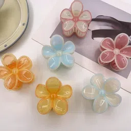 beauty flow 1 Pcs Of Contrast Color Flower Grab Clip Sweet Spring | Blue Colour Hair Claw image 4