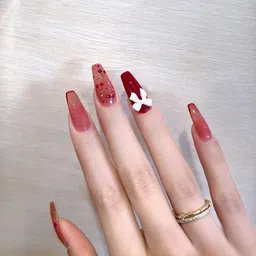 the pink truck Set of 24 artificial reusable nails in Red with bow design with glue Red-picture-13