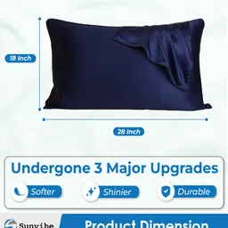 sunvibe Navy Blue Silk 2 Pillow Covers With 3 Scrunchies image 2