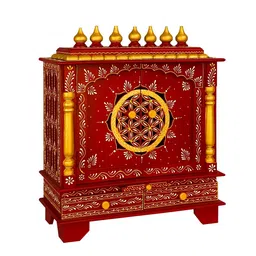 d'dass Glossy Red MDF & Sheesham Wood Floor Rested Mandir With Door image 4