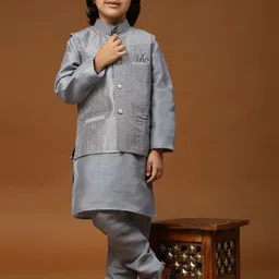 Pro-Ethic STYLE DEVELOPER Boys Pure Silk Straight Kurta & Churidar With Nehru Jacket image 5