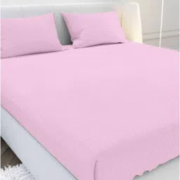 mayfair homes london Pink Solid 210 TC Cotton Fitted Bedsheet with 2 Pillow Covers Satin Stripe 2024 Collection-picture-14