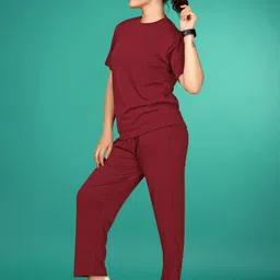 sakarmaa Women Top & Pyjama Set Maroon Solid image 4