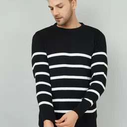 kvetoo Men Woven Round Neck Black, White Sweater-picture-26