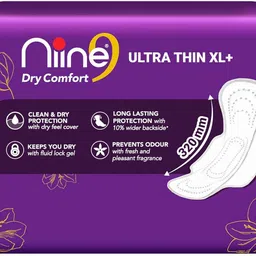 nine Dry Comfort Ultra Thin XL+ Sanitary Napkins for heavy flow pack of 5 (36 pads ) Sanitary Pad image 2