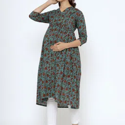 CRAFIQA Women Floral Printed Maternity  Pure Cotton Anarkali Kurta image 5