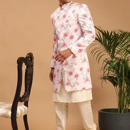 VASTRAMAY Men Floral Printed Sherwani with Viscose Kurta & Churidar image 2