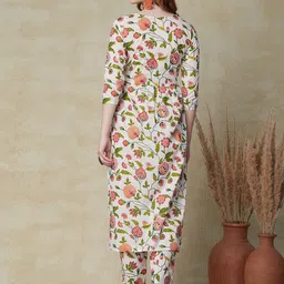 FASHOR Floral Printed Mirror Work Pure Cotton Kurta with Trousers image 5