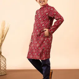 Stylo Bug Boys Ethnic Motifs Printed Mandarin Collar Angrakha Kurta with Pyjamas image 5