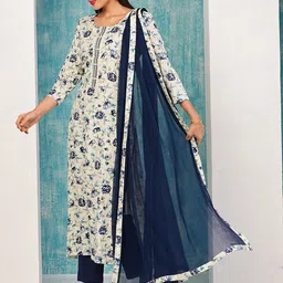 Anni Designer Floral Printed Mirror Work Straight Kurta with Trousers & Dupatta image 5