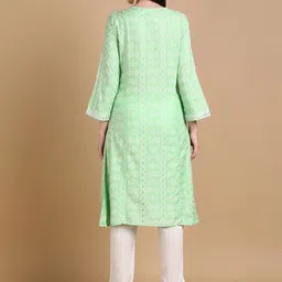 HERE&NOW Floral Printed Regular Thread Work Kurta With Trousers image 5