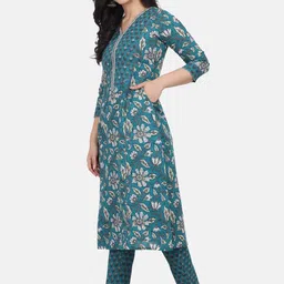 KALINI Floral Printed Paneled Gotta Patti Pure Cotton Kurta with Trousers & Dupatta image 5