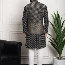 SOJANYA Ethnic Motifs Woven Design Embroidered Straight Kurta & Churidar With Nehru Jacket image 5