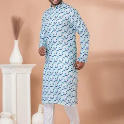 ROOTED LIBAAS Geometric Printed Mandarin Collar Straight Kurta With Pyjamas image 5