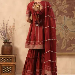 GILLORI Ethnic Motifs Embroidered Empire Gotta Patti Kurti with Sharara & Dupatta image 5