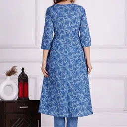 KALINI  Floral Printed Thread Work Pure Cotton Anarkali Kurta with Trousers and  Dupatta image 5