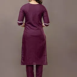 KRISKA Ethnic Motifs Round Neck Three-Quarter Sleeves Kurta with Trousers & With Dupatta image 5