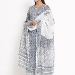 kipek Women Blue Ethnic Motifs Printed Pure Cotton Kurta with Palazzos & With Dupatta image 5