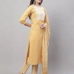 Roly Poly Ethnic Motifs Printed Thread Work Pure Cotton Kurti With Trousers & Dupatta image 5