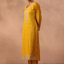 Libas Yellow Ethnic Motifs Embroidered Sequined Kurta with Trousers & With Dupatta image 5