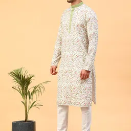 TABARD Floral Printed Mandarin Collar Pure Cotton Kurta With Churidar image 5