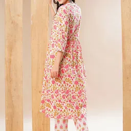 Globus Floral Printed Regular Pure Cotton Mandarin Collar A-Line Kurta With  Trouser image 5