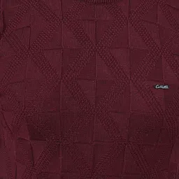 houseofcommon Men Self Design Round Neck Maroon Sweater image 4