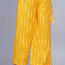 Women Regular Fit Yellow Cotton Blend Trousers-image-6