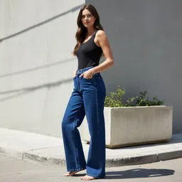 wahmii Women Boot-Leg High Rise Dark Blue Jeans image 3
