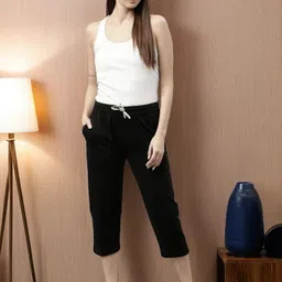 kryptic cotton relaxed fit lounge capri with side pocket Women Black Capri image 4