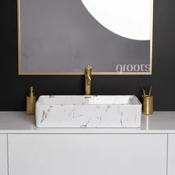 groots Modern Rectangular tabletop wash basin with marble finish ||Home & Hotel use GI-1-4025(24x14x5 Inch) Table Top Basin image 4