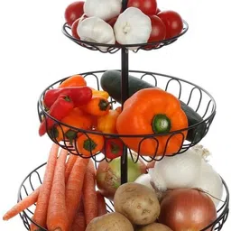 prime krafts 3 Tier Metal Wire Fruit and Vegetable Holder, Storage Stand with Handle Iron Fruit & Vegetable Basket image 2