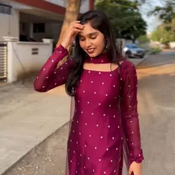 om fab Women Embroidered Georgette A-line Kurta With Attached Dupatta image 5