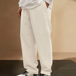 roadster Men Regular Fit White Cotton Blend Trousers-picture-29