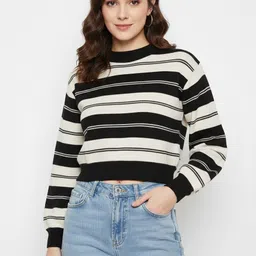 vkf Casual Regular Sleeves Striped Women Black, Orange Top-picture-26