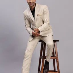 mans fab Men Single Breasted Solid Suit image 3