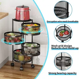 ever mall 4 Layer Round Trolley Rack with Wheels, Multi-Purpose Kitchen Storage Organizer Iron Kitchen Trolley image 2