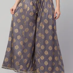 Women Flared Grey Viscose Rayon Trousers-image-0