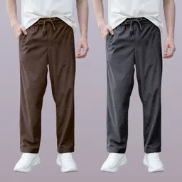 gibbonte Pack of 2 Men Solid Brown, Grey Track Pants-picture-48